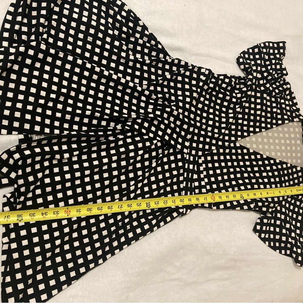 Ann Taylor Polka Square Plaid True Wrap Stretch Dress 10 Black/White Short Sleev - Picture 14 of 16